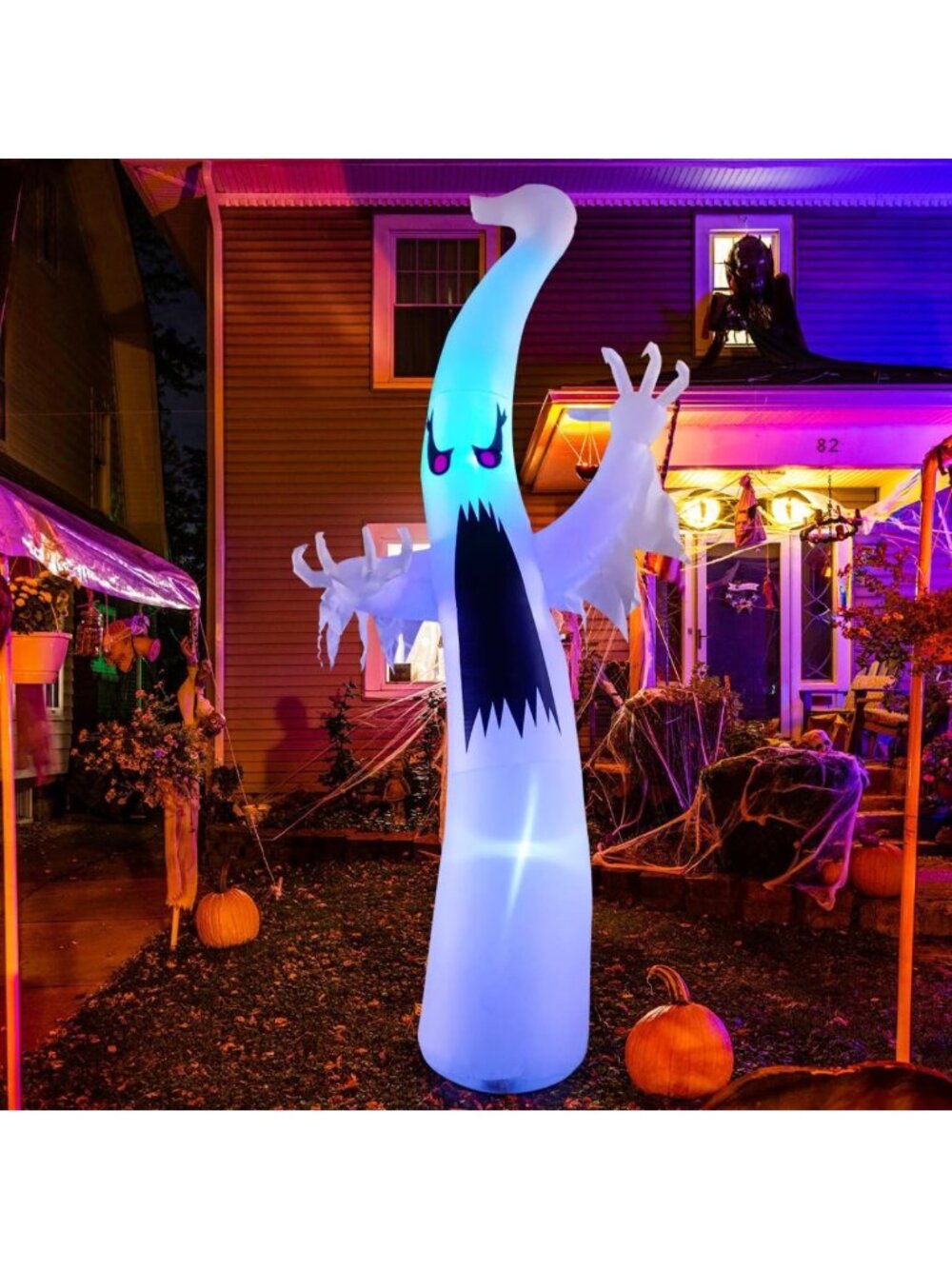 6 FT Halloween Inflatable Ghost with Colorful LEDs - Scary Outdoor Yard Decor